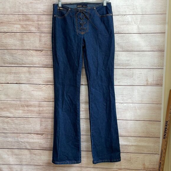 VINTAGE REVOLT FLARE LEG JEANS WITH LACE-UP FRONT‎ - Picture 1 of 9